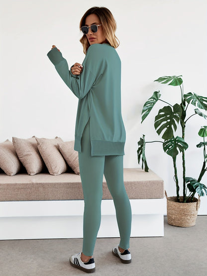 Set – Lange Top met Zijsplitten & Aansluitende Legging - Glamorix