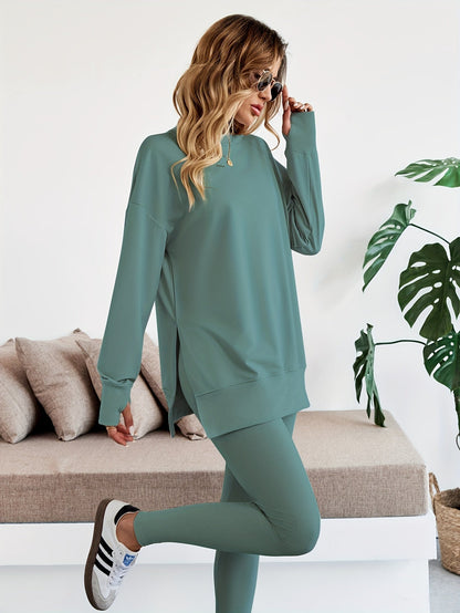 Set – Lange Top met Zijsplitten & Aansluitende Legging - Glamorix