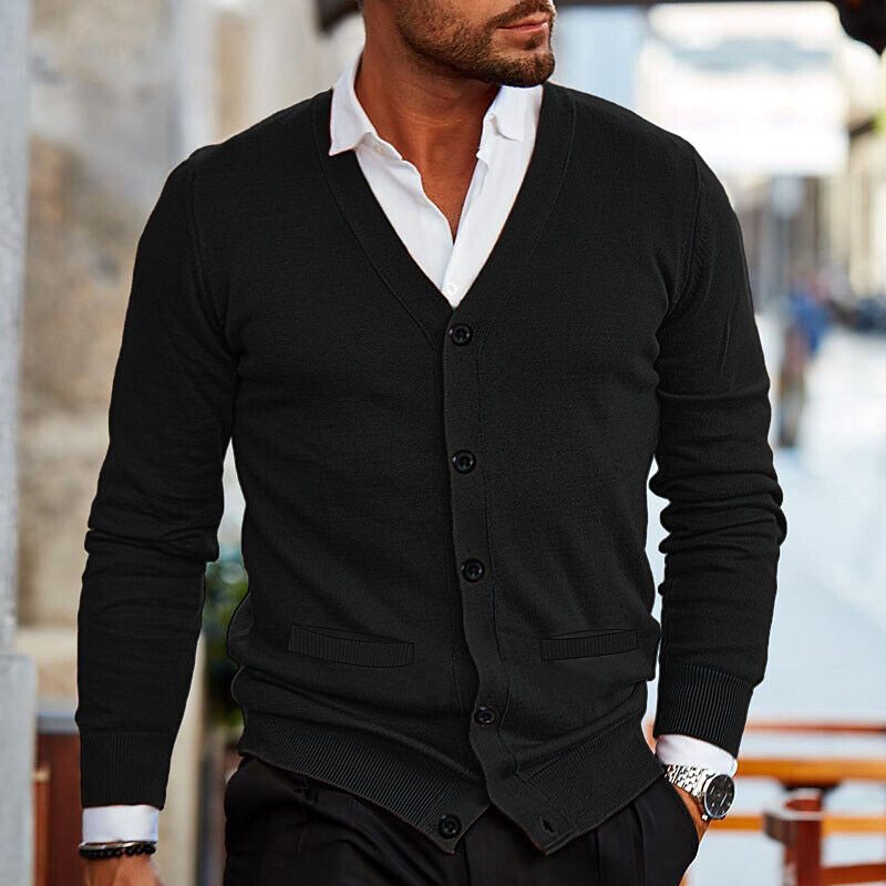 Cardigan voor heren met knopen en v-hals voor een elegante look en verfijnde stijl – NOVAWEAR - Glamorix
