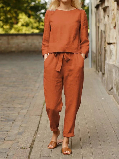 Casual damespak met strikceintuur en elegante pasvorm – LUMA SOFT - Glamorix