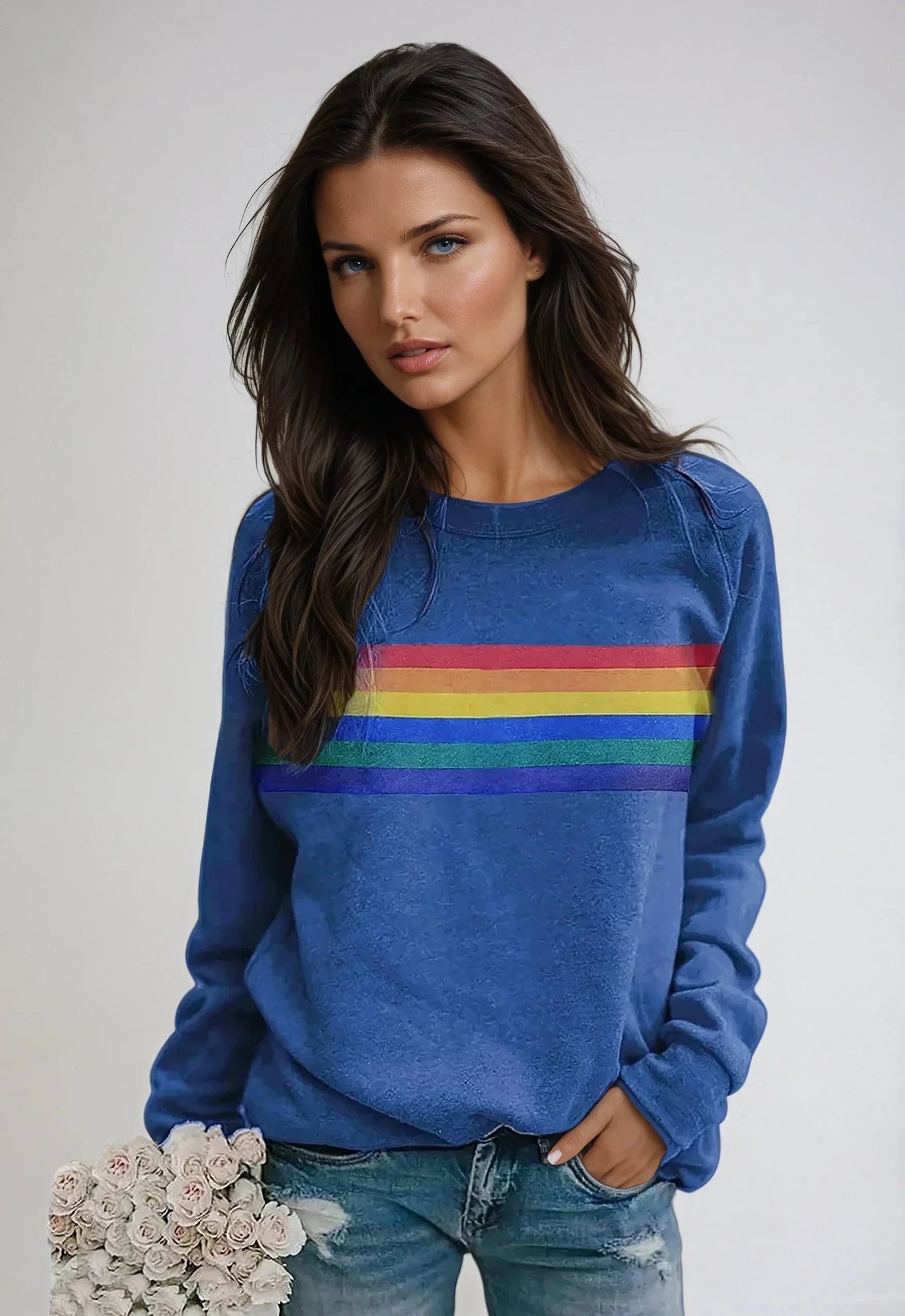Speelse sweater met regenboogprint en lange mouwen, comfortabel en modieus voor dames – BRYLIX - Glamorix
