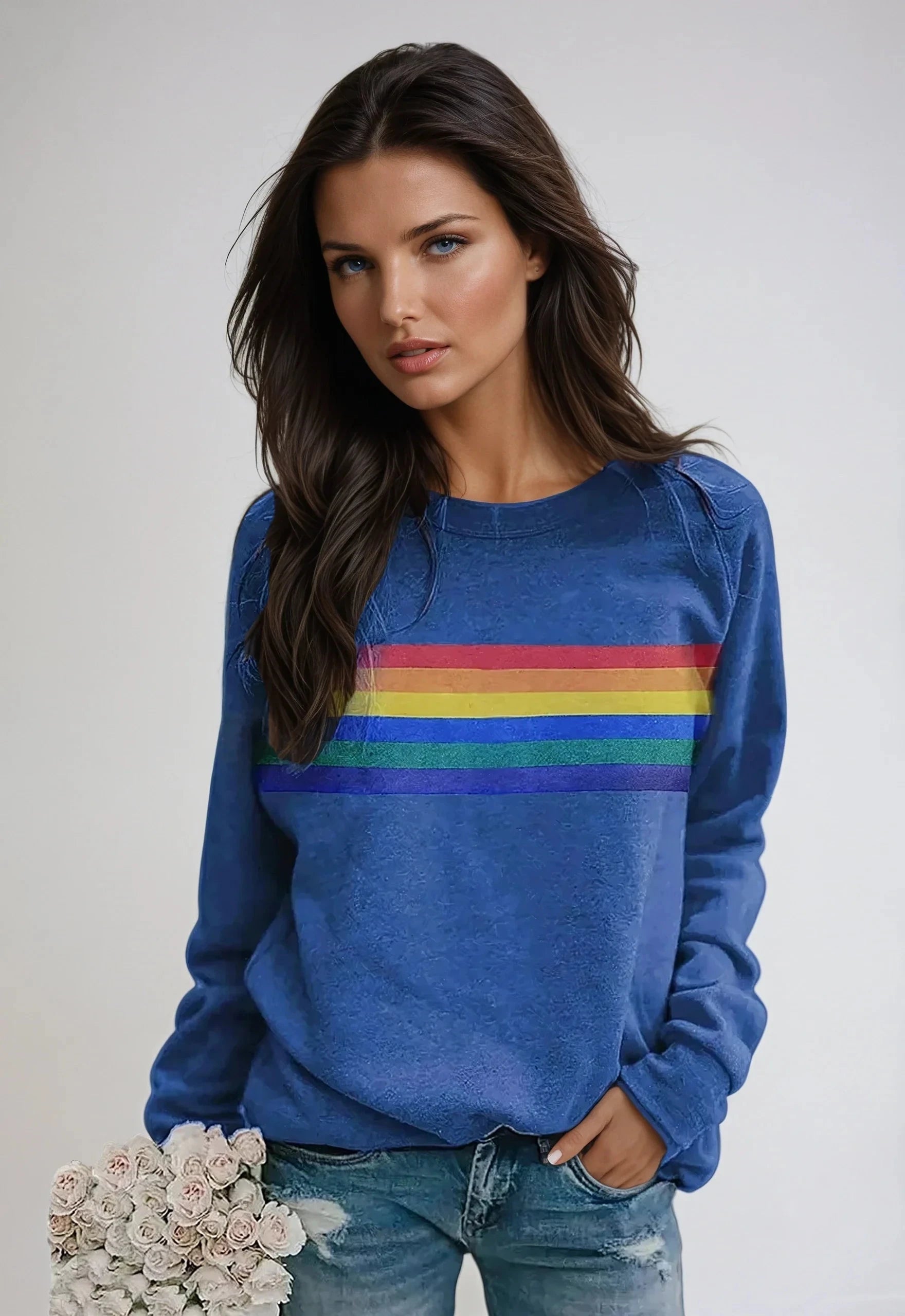 Speelse sweater met regenboogprint en lange mouwen, comfortabel en modieus voor dames – BRYLIX - Glamorix