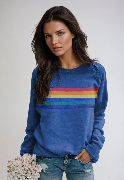 Speelse sweater met regenboogprint en lange mouwen, comfortabel en modieus voor dames – BRYLIX - Glamorix