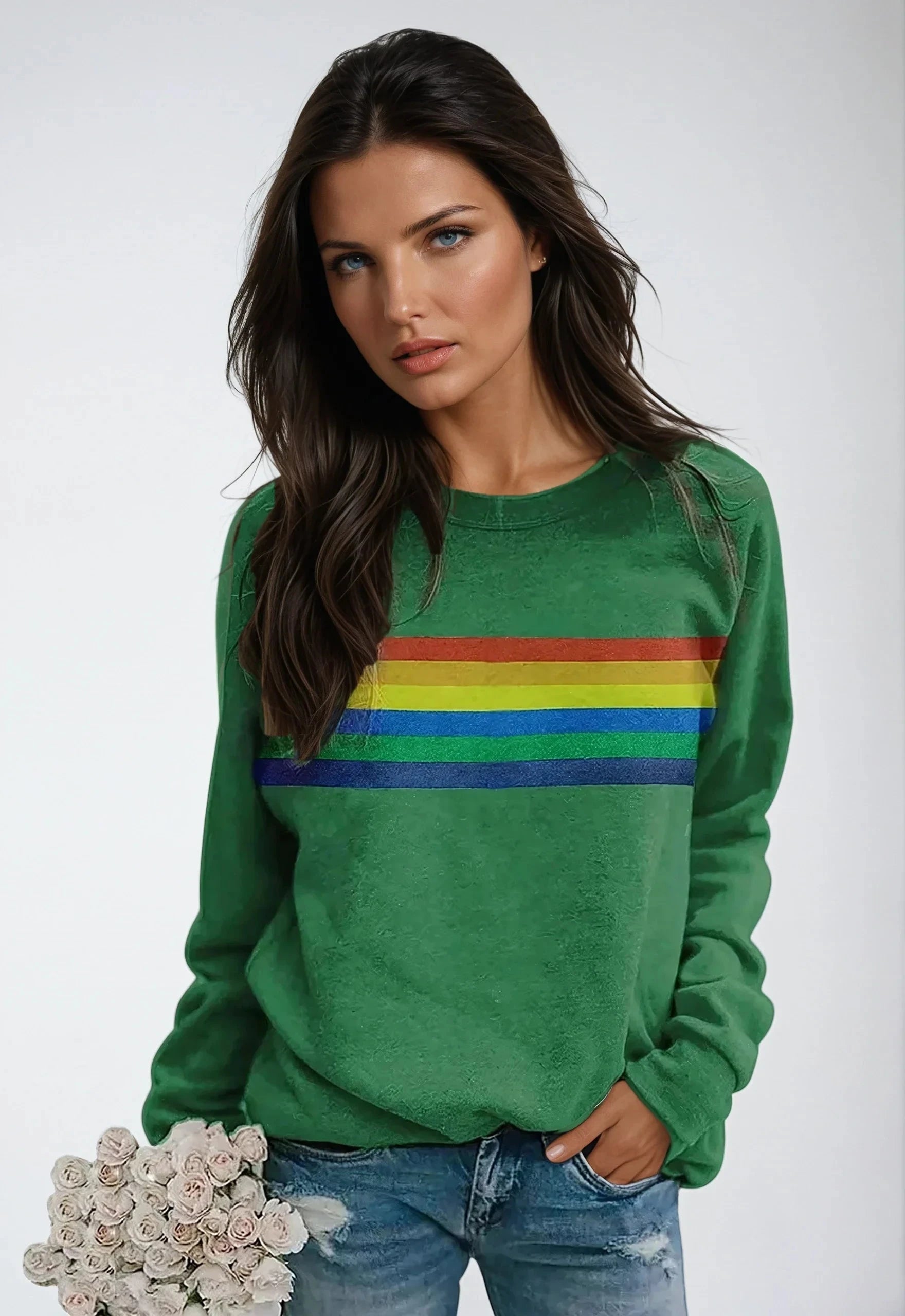 Speelse sweater met regenboogprint en lange mouwen, comfortabel en modieus voor dames – BRYLIX - Glamorix