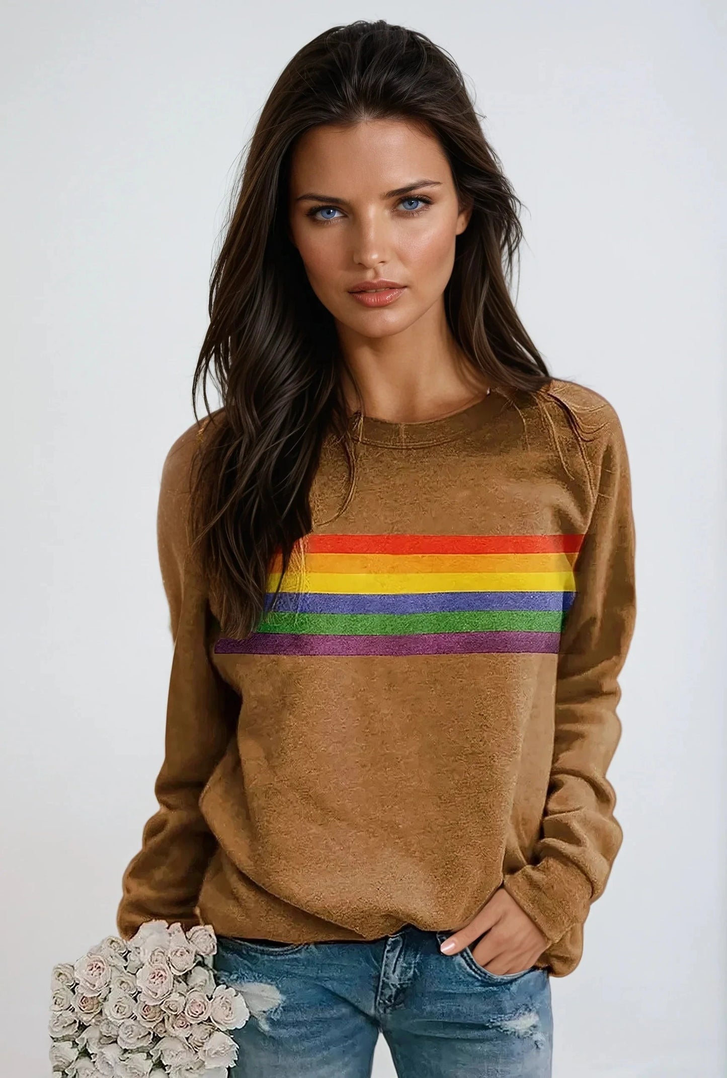 Speelse sweater met regenboogprint en lange mouwen, comfortabel en modieus voor dames – BRYLIX - Glamorix