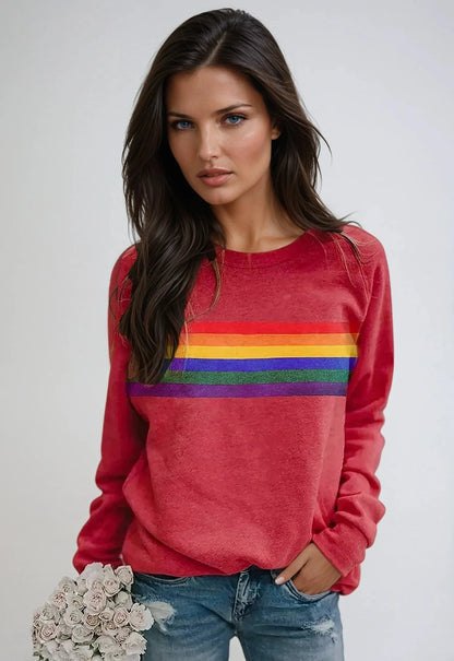 Speelse sweater met regenboogprint en lange mouwen, comfortabel en modieus voor dames – BRYLIX - Glamorix