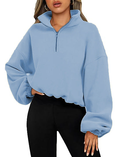 Sweatshirt – Halve Rits & Hoge Kraag - Glamorix