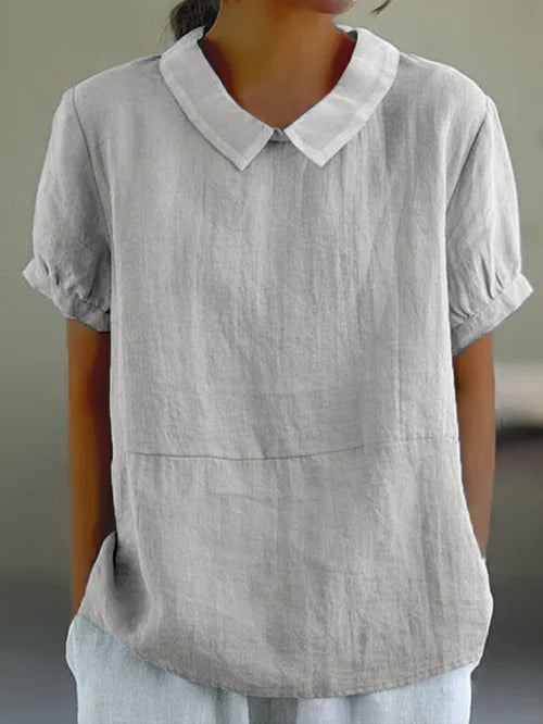 Lichte dames blouse met ronde hals en korte mouwen – ELIORA BLOOM - Glamorix