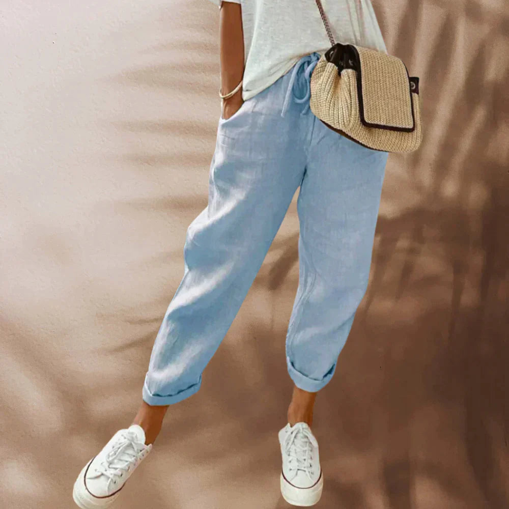 Liana - Casual linnen broek met koord voor dames - Glamorix