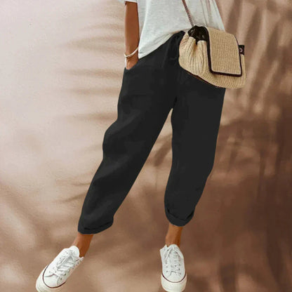 Liana - Casual linnen broek met koord voor dames - Glamorix