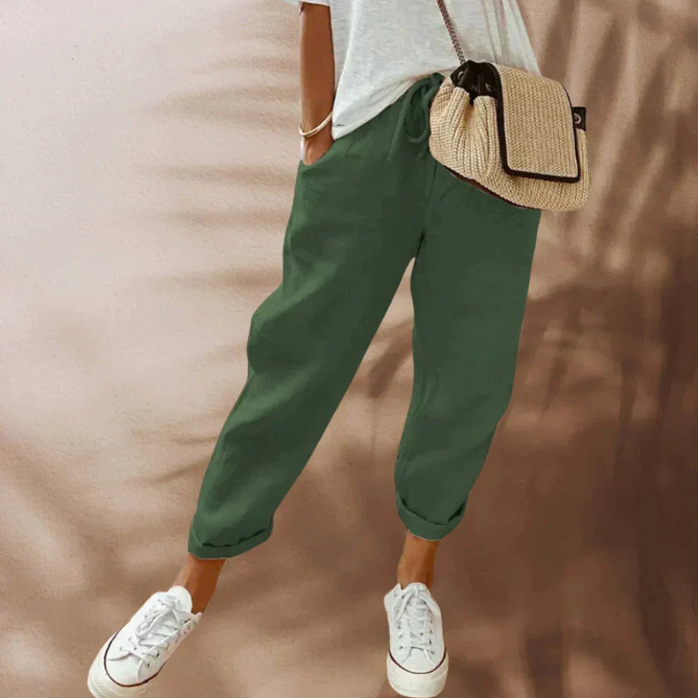 Liana - Casual linnen broek met koord voor dames - Glamorix