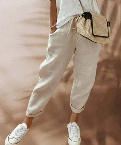 Liana - Casual linnen broek met koord voor dames - Glamorix