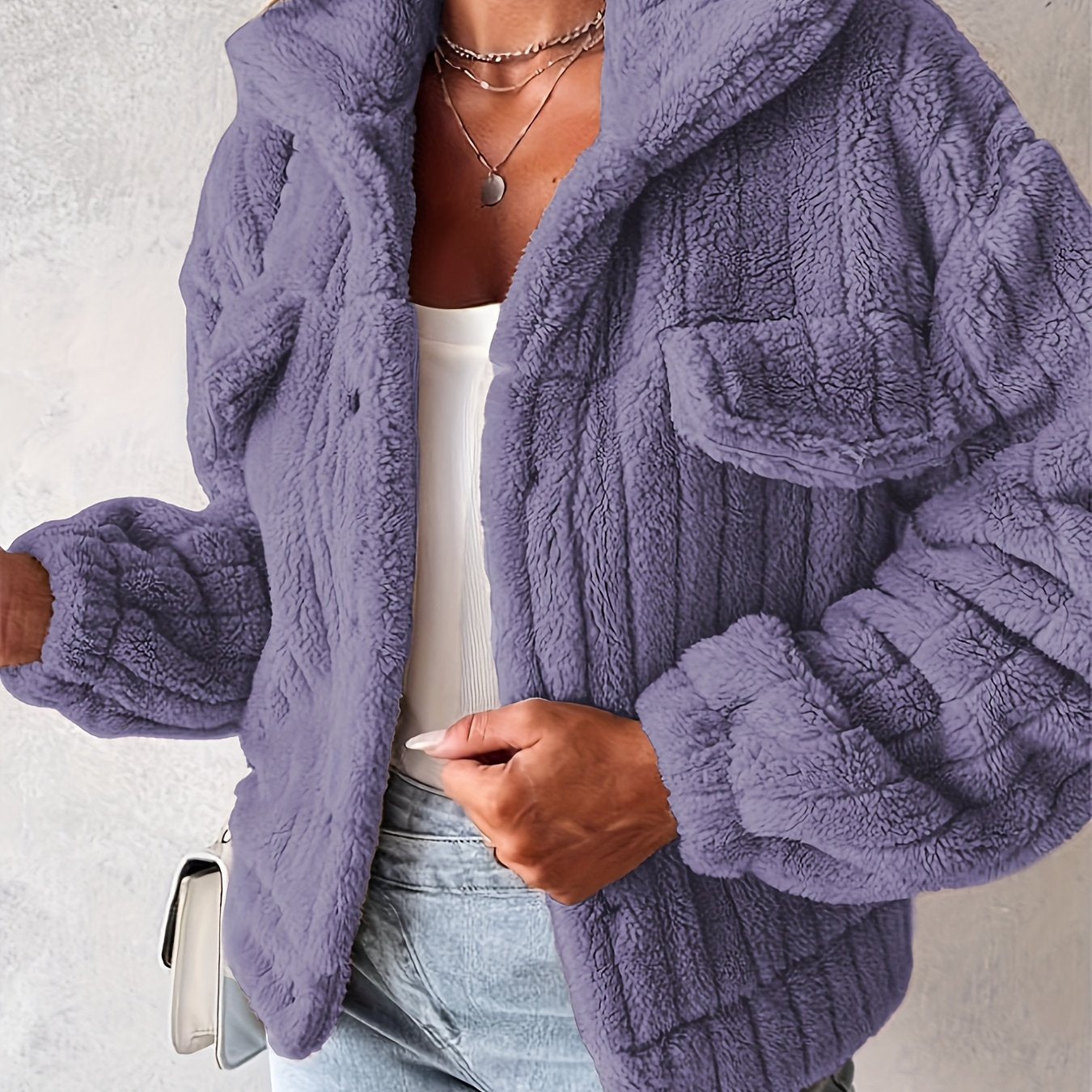 Teddy jas met bouclé pasvorm voor dames casual – NORDIX - Glamorix