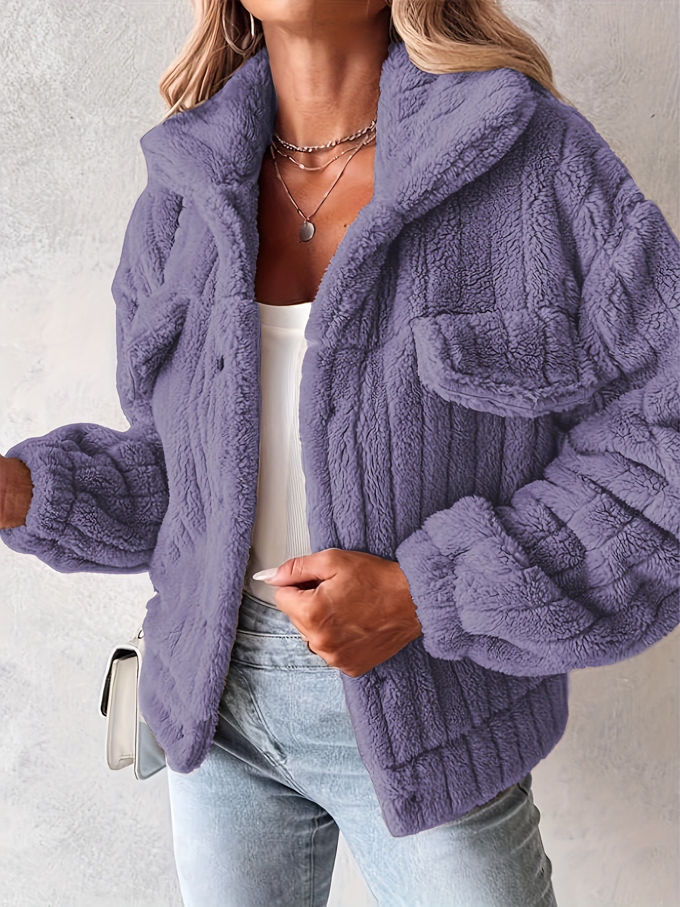 Teddy jas met bouclé pasvorm voor dames casual – NORDIX - Glamorix