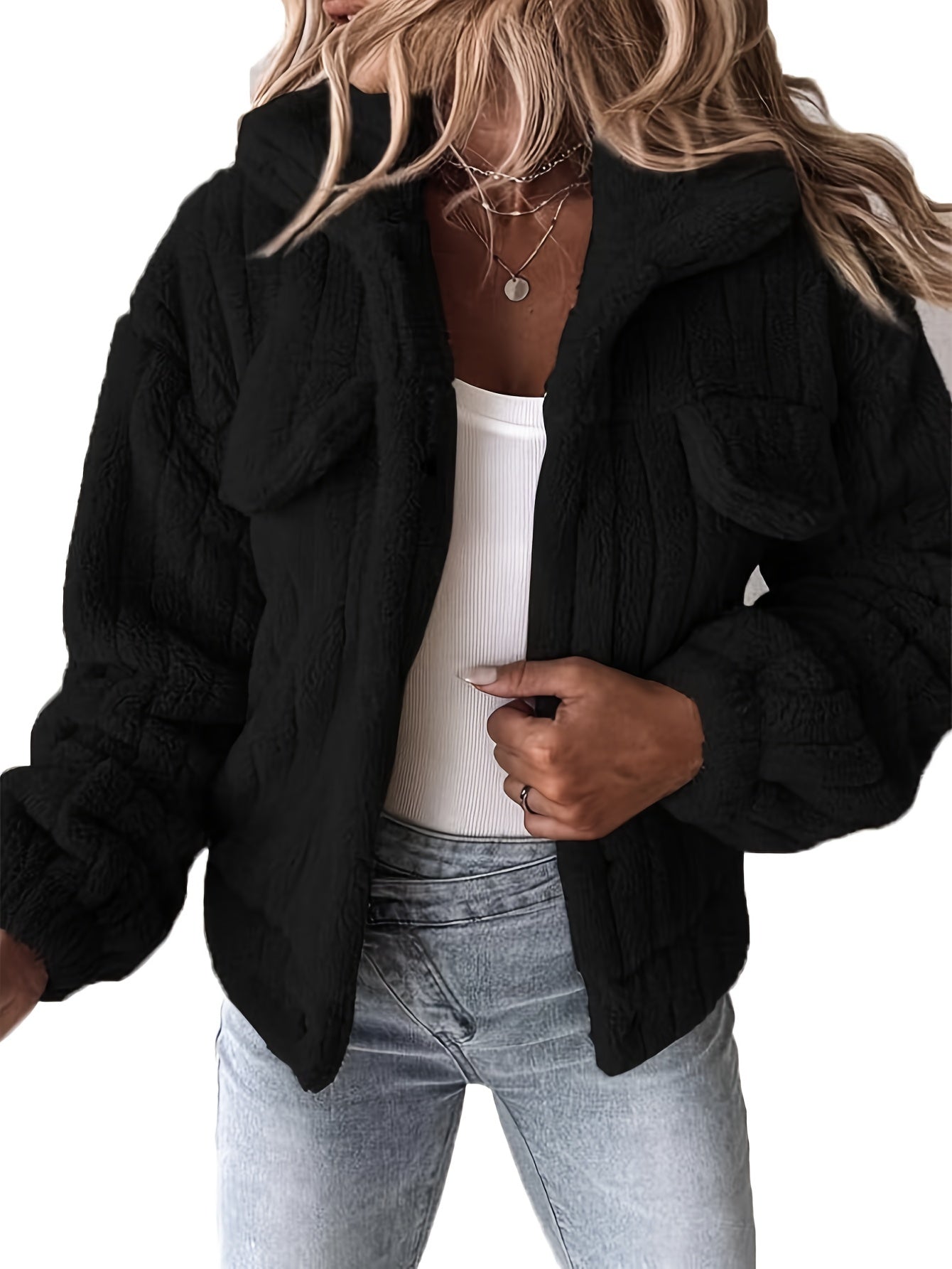 Teddy jas met bouclé pasvorm voor dames casual – NORDIX - Glamorix