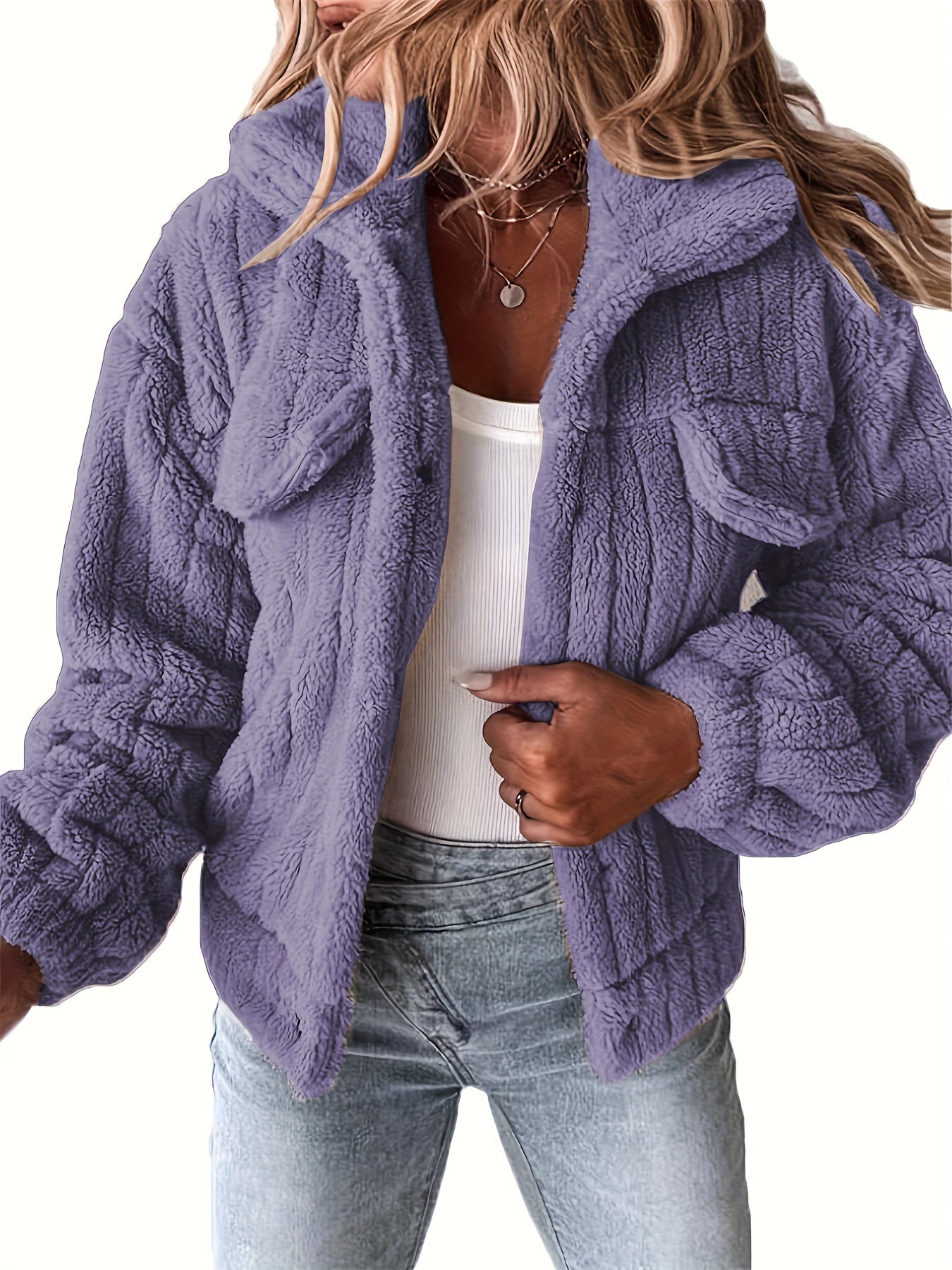 Teddy jas met bouclé pasvorm voor dames casual – NORDIX - Glamorix