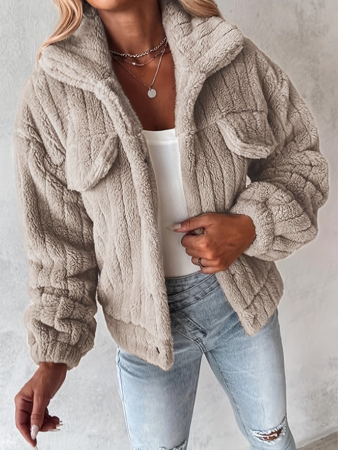 Teddy jas met bouclé pasvorm voor dames casual – NORDIX - Glamorix