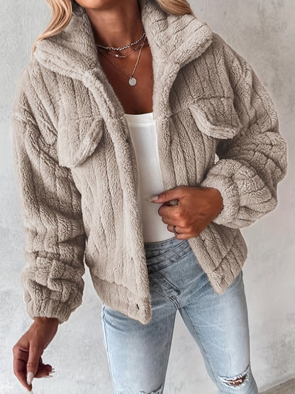 Teddy jas met bouclé pasvorm voor dames casual – NORDIX - Glamorix