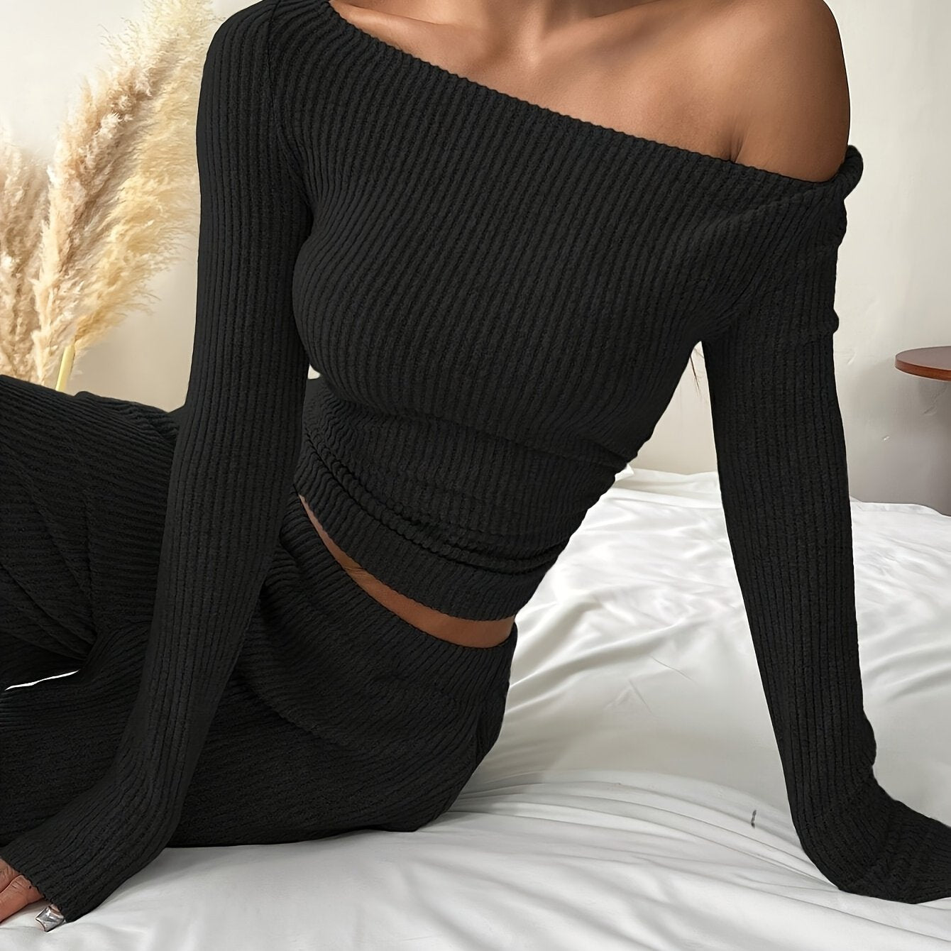 Tweedelige Set - Geribde Korte Top & Comfortabele Pasvorm - Glamorix