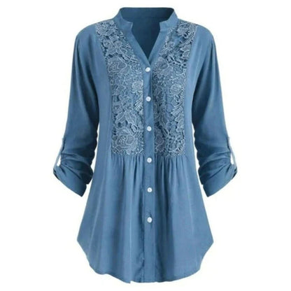 FELICIA - Geborduurde blouse met lange mouwen en knoopsluiting