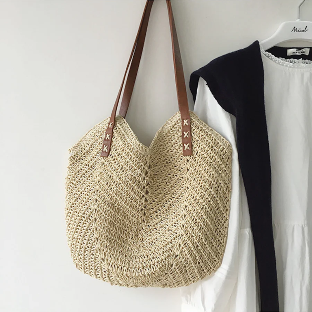 LuxeBreeze - Stijlvolle Geweven Schoudertas voor Dames