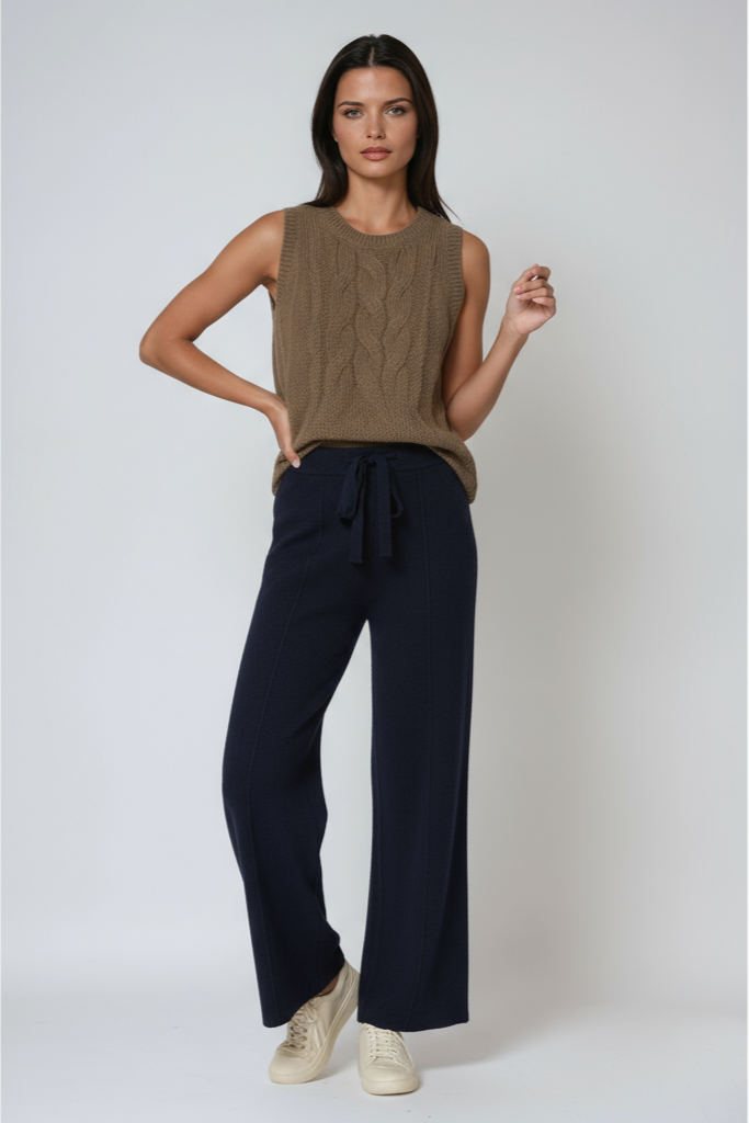 LOU – Gebreide dames broek met rechte pijpen en trekkoord - Glamorix