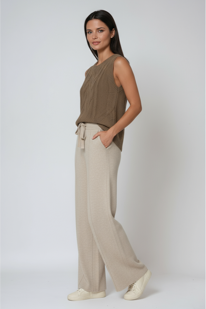 LOU – Gebreide dames broek met rechte pijpen en trekkoord - Glamorix