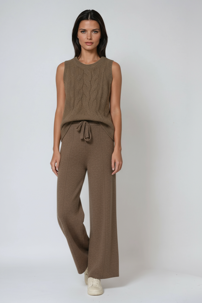 LOU – Gebreide dames broek met rechte pijpen en trekkoord - Glamorix