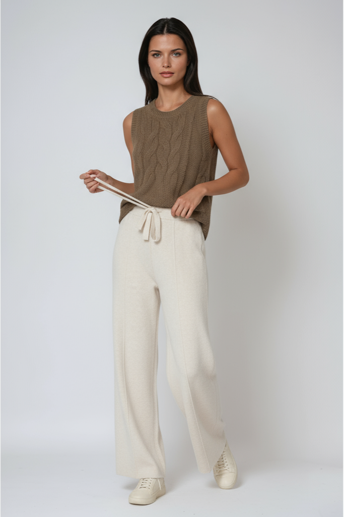 LOU – Gebreide dames broek met rechte pijpen en trekkoord - Glamorix