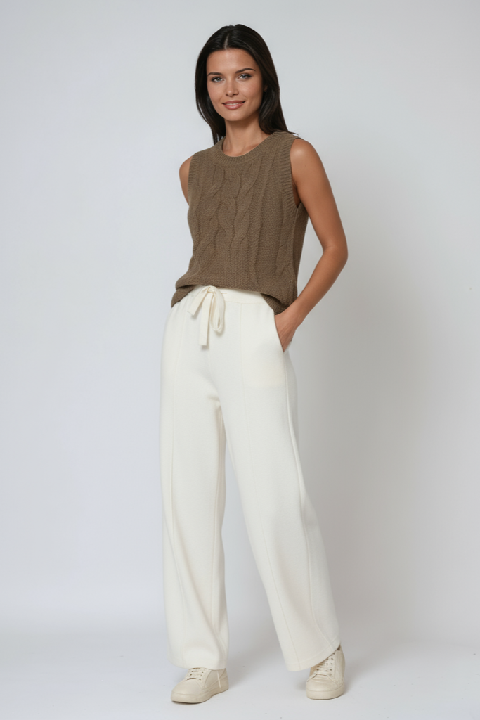 LOU – Gebreide dames broek met rechte pijpen en trekkoord - Glamorix