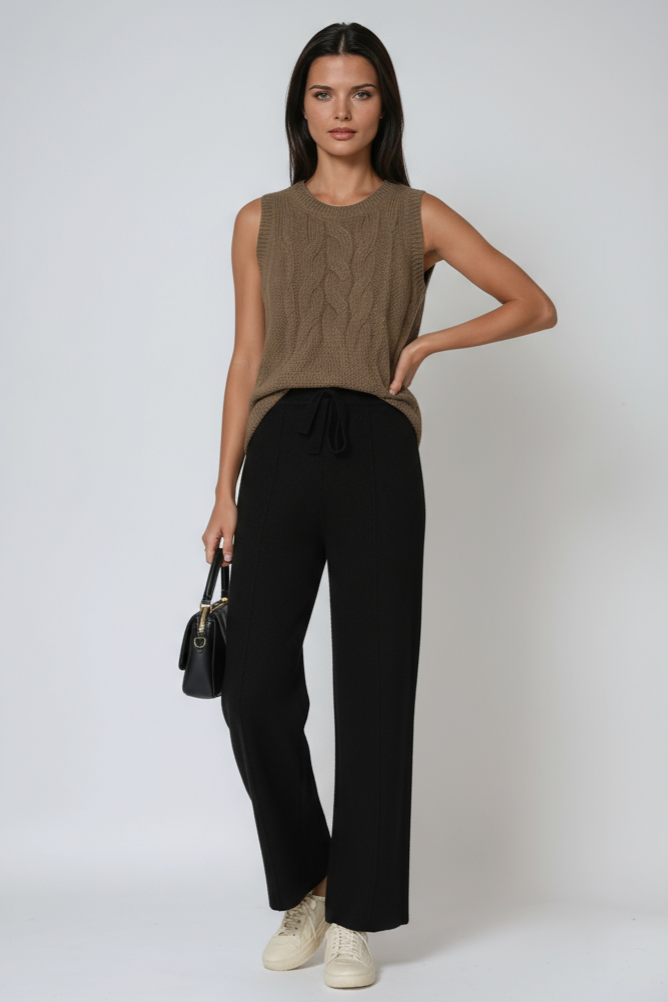 LOU – Gebreide dames broek met rechte pijpen en trekkoord - Glamorix