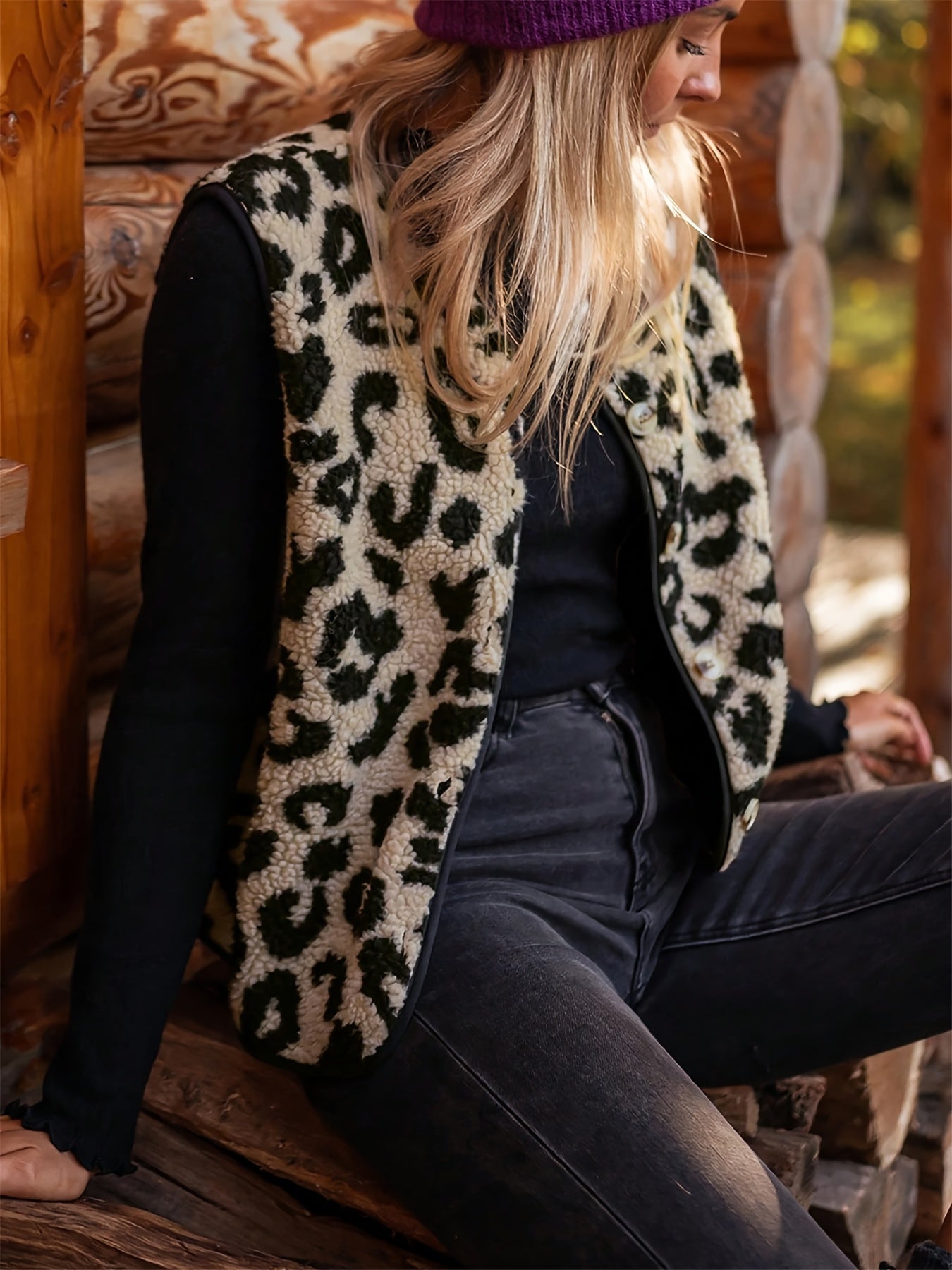 Vest met luipaardprint en knoopsluiting voor dames – VESTLY - Glamorix