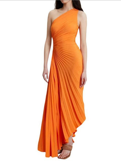 SELENA - Damesjurk met één schouder en elegante plooien