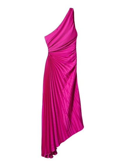 SELENA - Damesjurk met één schouder en elegante plooien