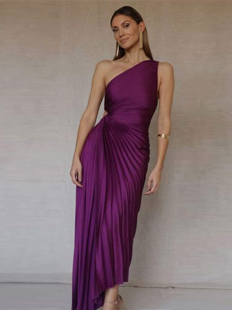 SELENA - Damesjurk met één schouder en elegante plooien