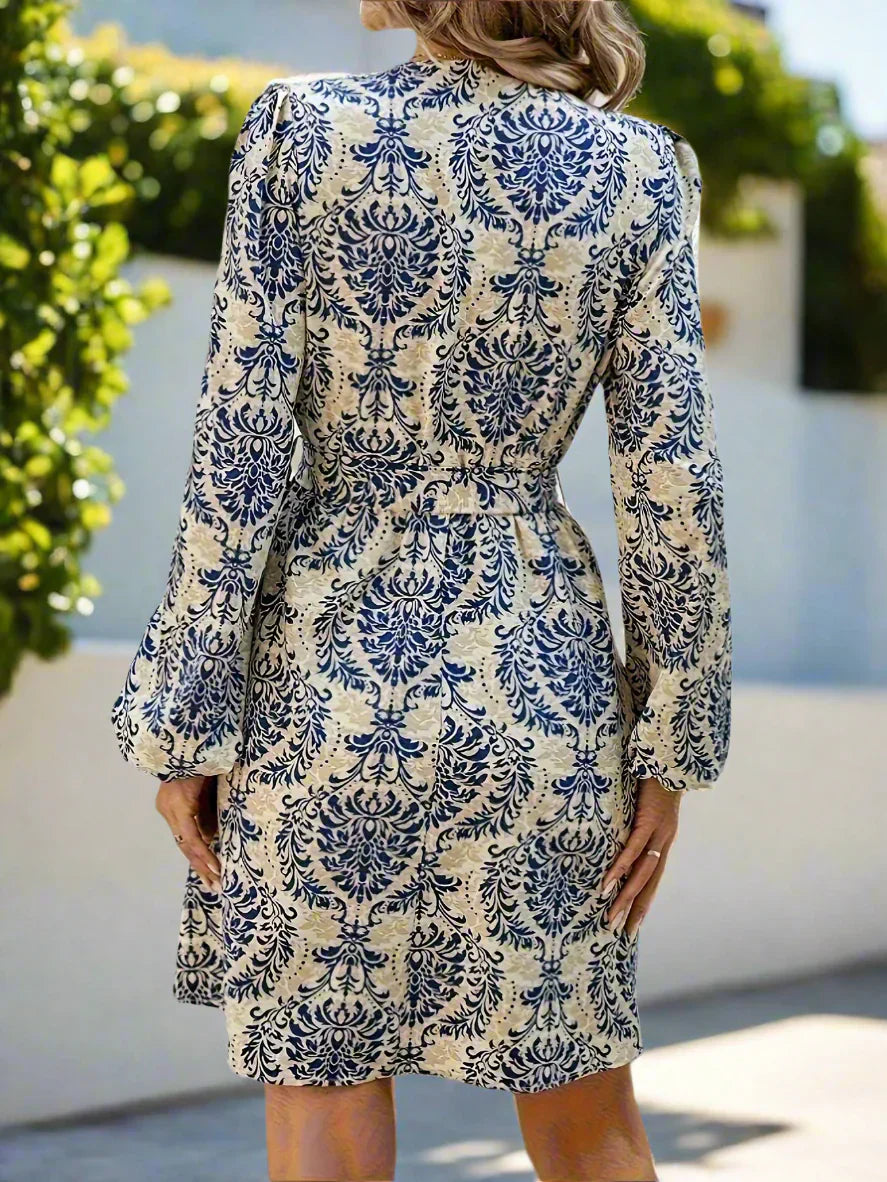 Dames wikkeljurk met lange mouwen en tailleaccent – SERENA WRAP - Glamorix