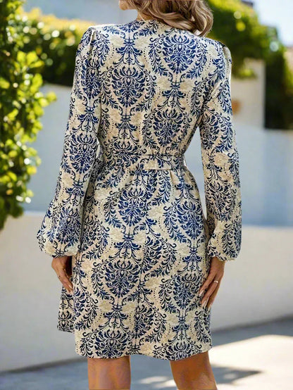 Dames wikkeljurk met lange mouwen en tailleaccent – SERENA WRAP - Glamorix