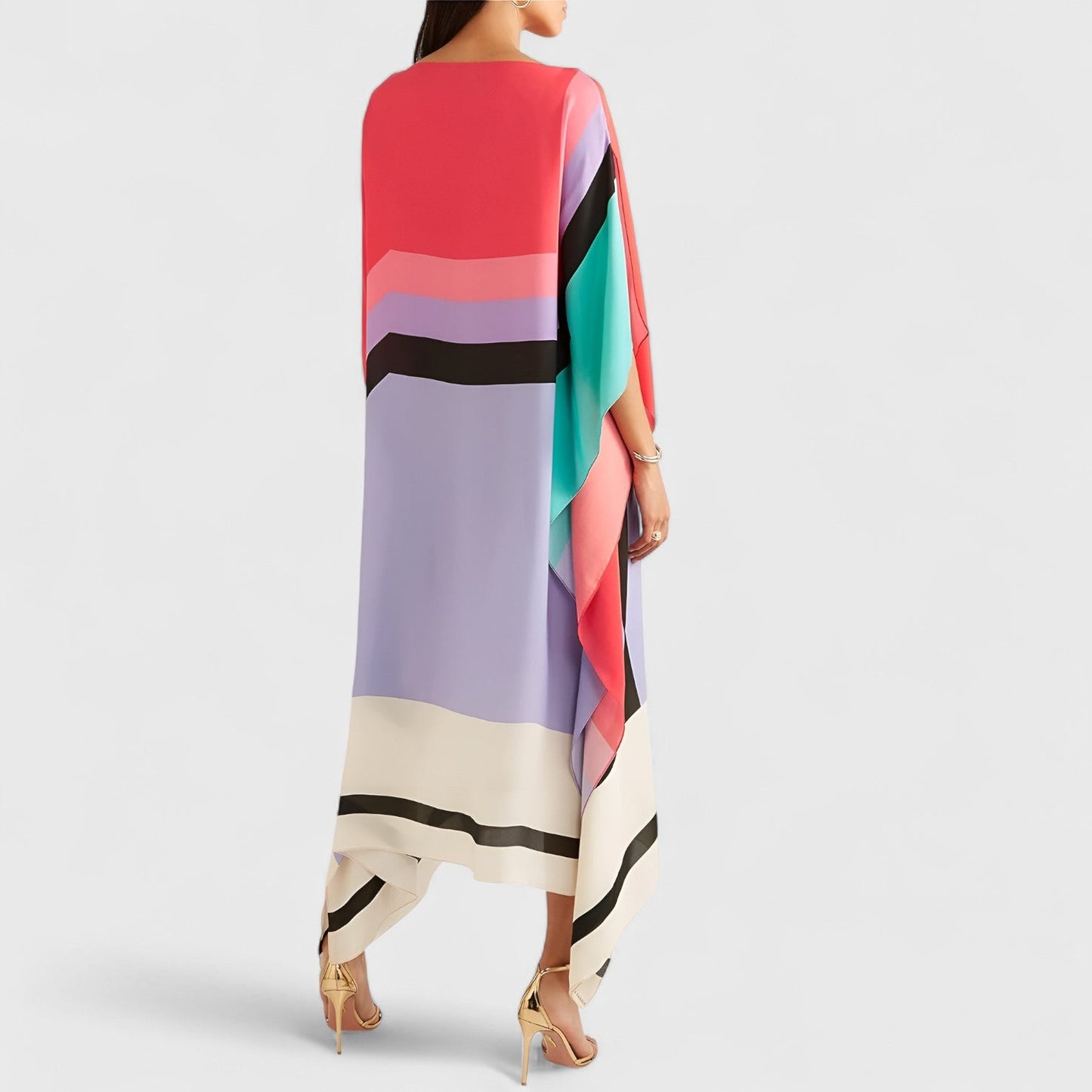 Vloeiende damesjurk met kaftan-snit en asymmetrische zoom – AYLA DRIFT - Glamorix