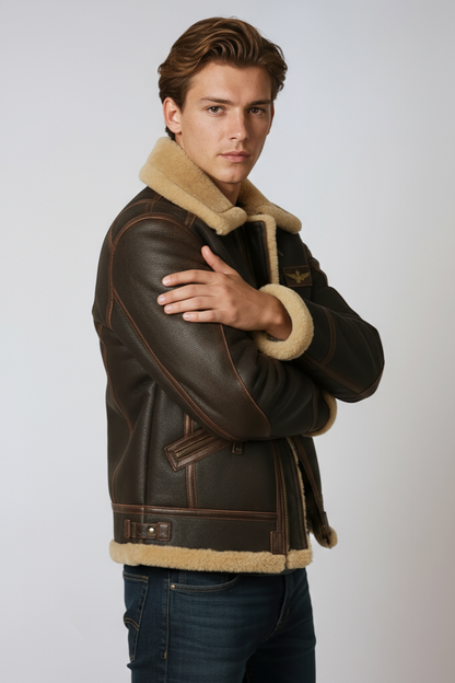 Heren Bomberjack | Winter Leren met Bontkraag - Glamorix