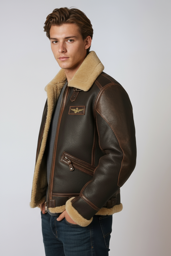 Heren Bomberjack | Winter Leren met Bontkraag - Glamorix