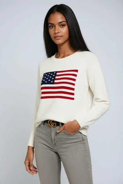 Ellis trui voor dames met gebreid ontwerp en opvallende amerikaanse vlag op de voorkant – VANGUARD - Glamorix