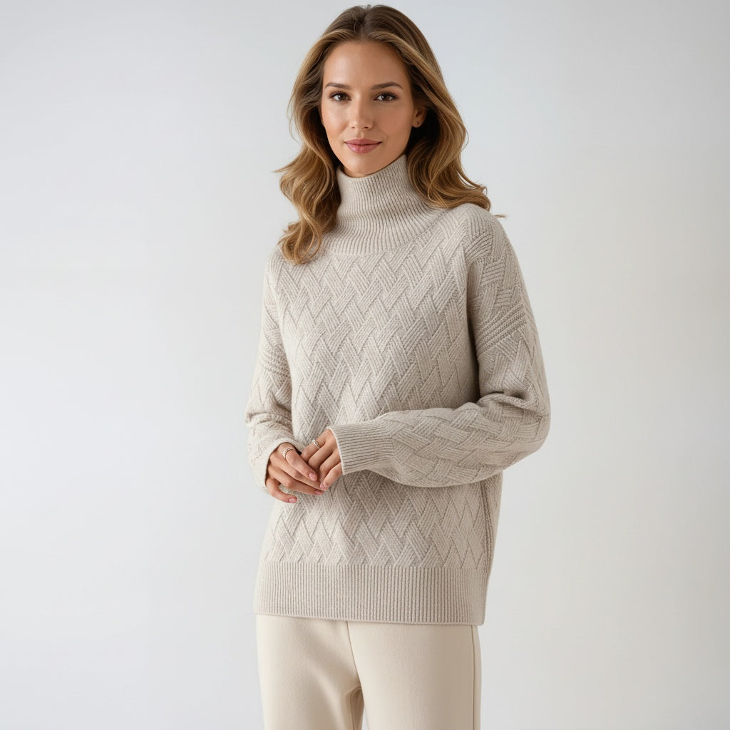 Coltrui met hoge hals en gebreide structuur biedt warmte en stijl voor dames – URIAH - Glamorix