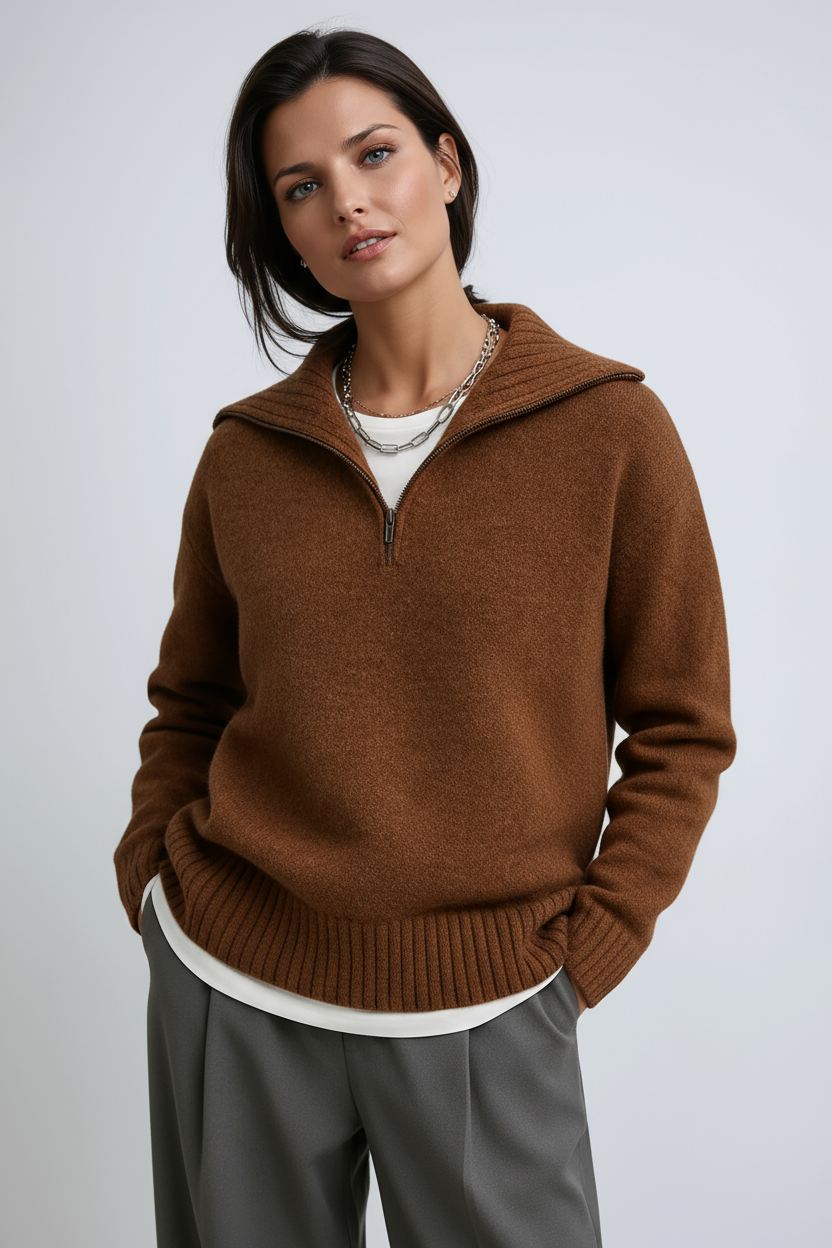 Tijdloze warmte met moderne flair deze gebreide trui voor dames met half-zip biedt comfort en stijl – NOVAWEAR - Glamorix