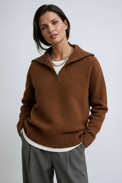 Tijdloze warmte met moderne flair deze gebreide trui voor dames met half-zip biedt comfort en stijl – NOVAWEAR - Glamorix