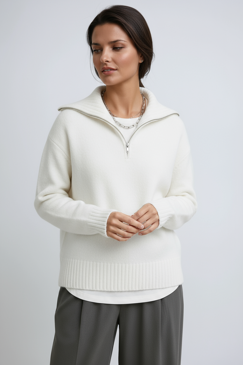 Tijdloze warmte met moderne flair deze gebreide trui voor dames met half-zip biedt comfort en stijl – NOVAWEAR - Glamorix