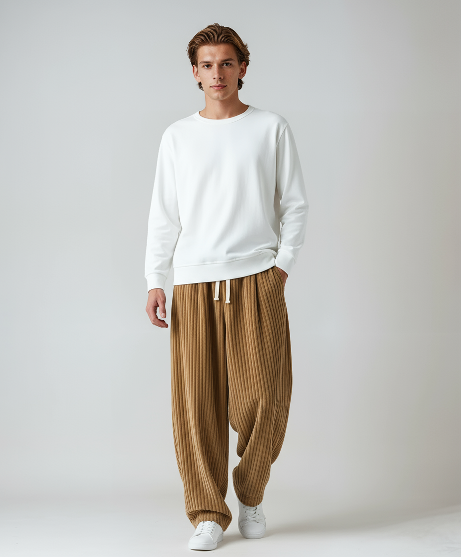 STEVE – Wijde corduroy herenbroek met trekkoord en relaxed fit - Glamorix