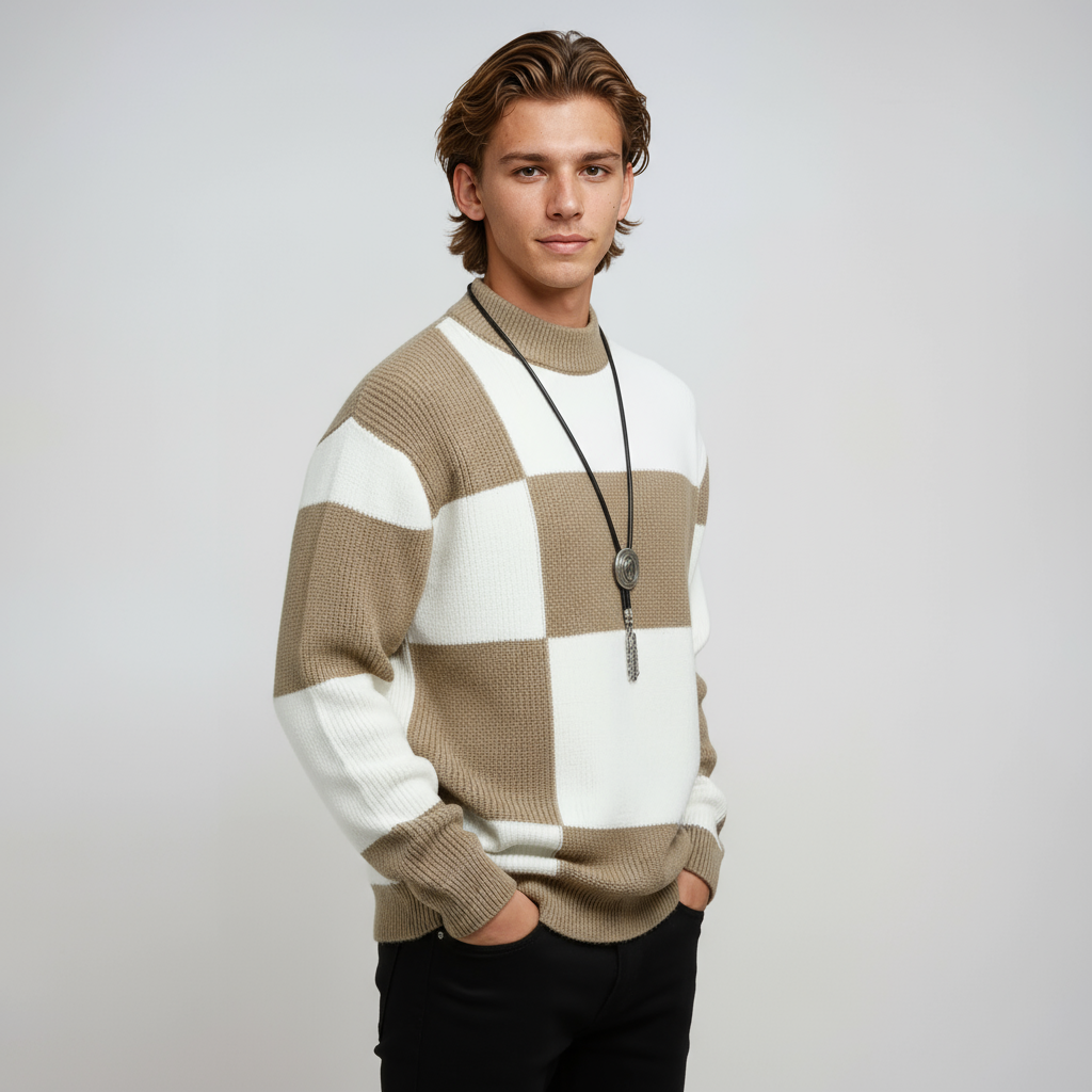 MILAN – Heren trui met blokpatroon en moderne pasvorm - Glamorix