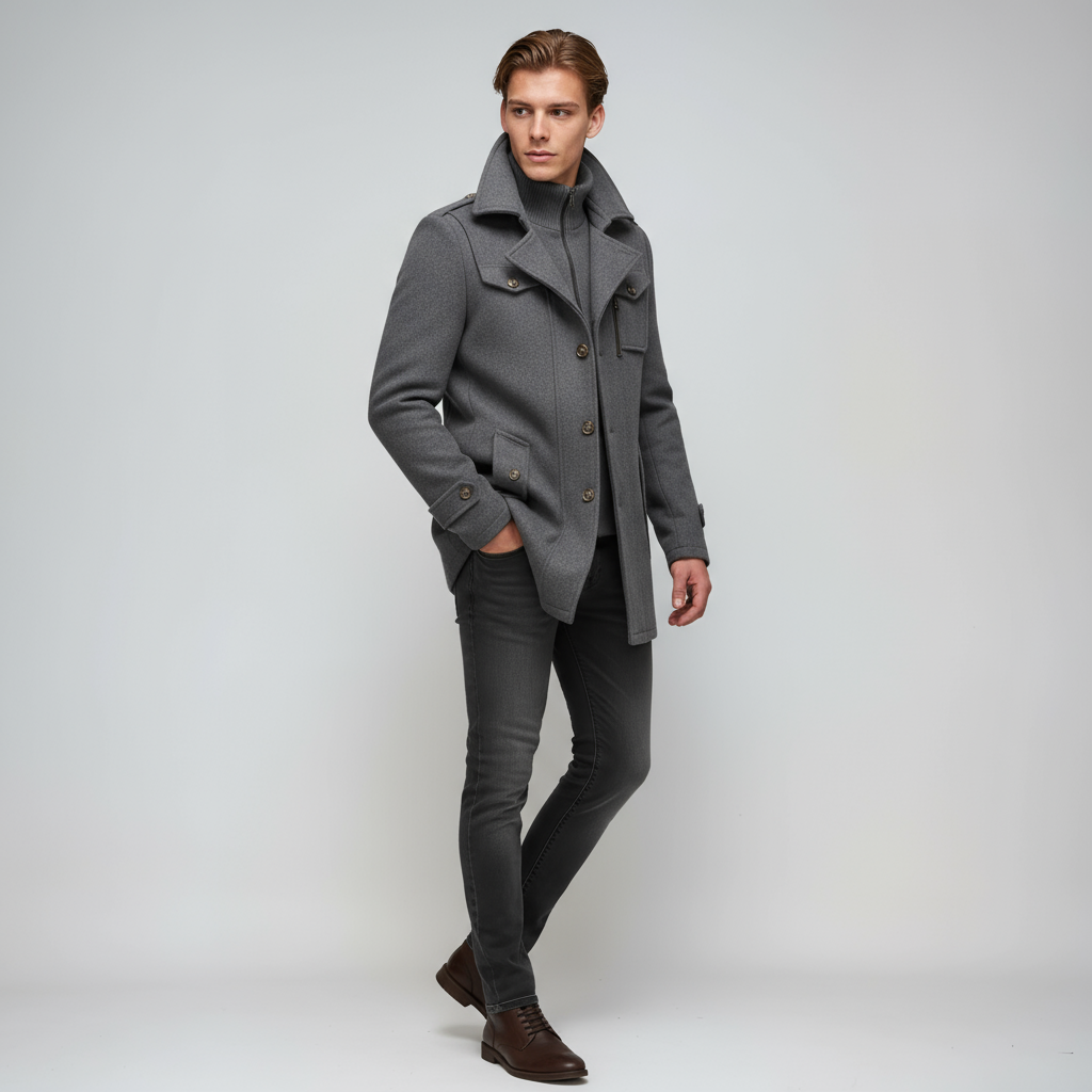 Heren Winterjas Lang | Met Colkraag en Knoopsluiting - Glamorix
