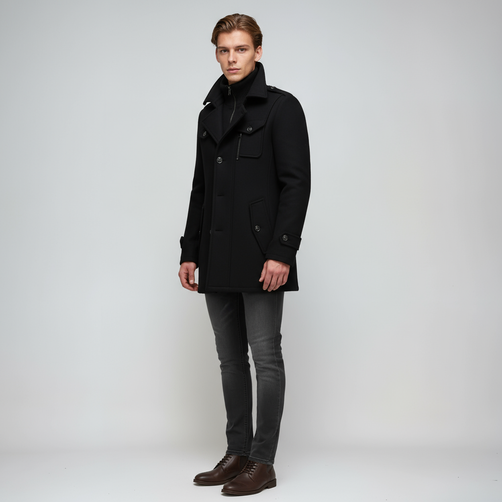 Heren Winterjas Lang | Met Colkraag en Knoopsluiting - Glamorix