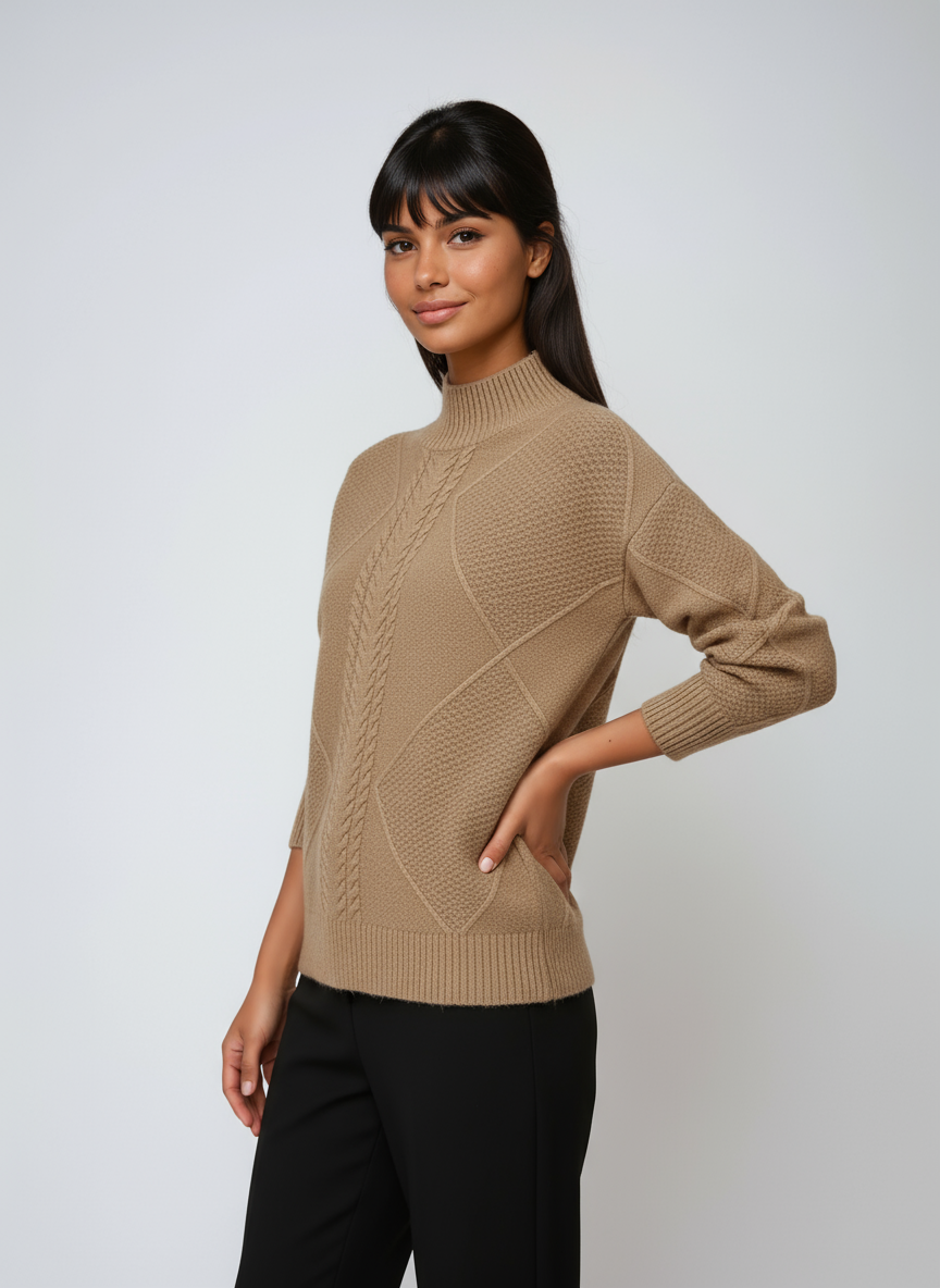 ELLIS – Dames trui met kabelpatroon en opstaande kraag - Glamorix